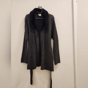 EUC Vintage fluffy collar cardigan with belt